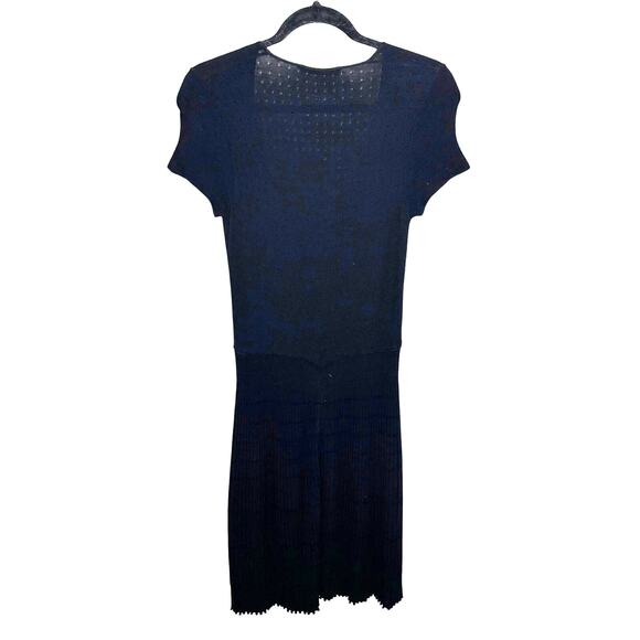 Piazza Sempione Black Short Sleeve Perforated Pleated Flare A Line Dress 42 US 6 - Picture 8 of 11